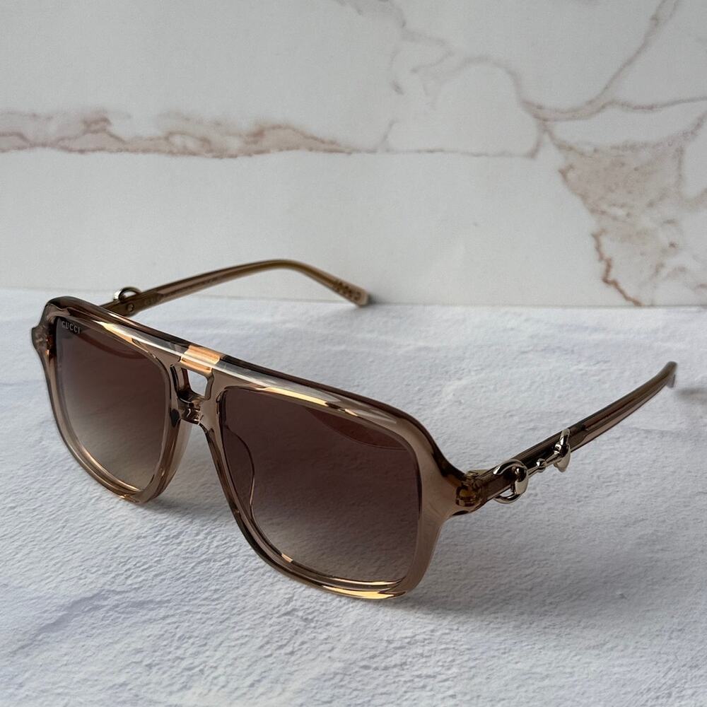 NEW Gucci GG2052S Brown Horsebit Aviator Sunglasses $515